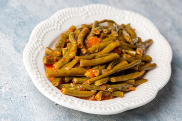 Traditional delicious Turkish food; fresh green black eyed peas food (Turkish name; Zeytinyagli yesil taze borulce or acebek)
