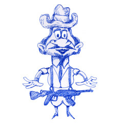 Funny pirate with a machine gun. 
Cartoon style sketch.