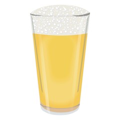 American pint with light beer for banners, flyers, posters, cards. Lager with foam. International Beer Day. Beer day. Alcoholic drinks. October fest. Vector illustration isolated on white background.