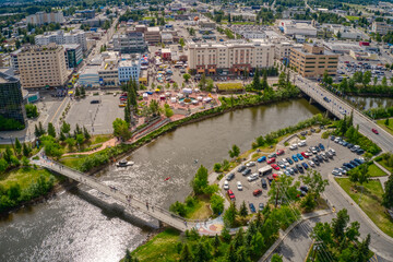 Aerial View of the Popular Midnight Sun Festival in Fairbanks, Alaska
