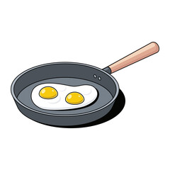 Fried eggs in a frying pan. Vector 3d sketch line isometric, color icon illustration, flat style. Creative design idea and elements for infographics and website.