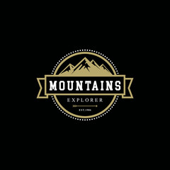 Fototapeta na wymiar Mountains Camp badge Template. Adventure Design Element For Logo, Label, Emblem, Sign.
