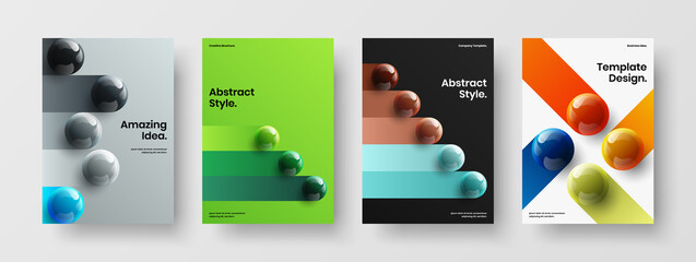 Modern 3D spheres cover concept collection. Simple postcard design vector layout set.