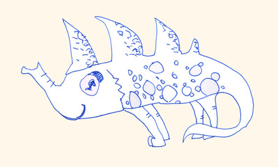 A hybrid of a fish and a lizard. Cartoon character. Ink drawing.