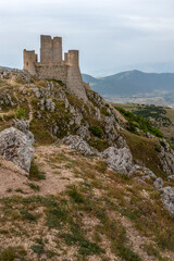 Fototapeta na wymiar Rocca Calascio, Gran Sasso National Park. June 2021. The Aquila area of ​​Gran Sasso and in particular the fortress of Calascio have been used as a setting for numerous films. LadyHawke 