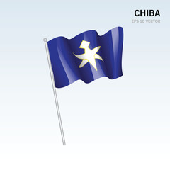 Waving flag of Chiba prefectures of Japan isolated on gray background