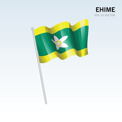 Waving flag of Ehime prefectures of Japan isolated on gray background