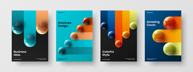 Bright flyer design vector illustration set. Modern realistic spheres corporate brochure layout bundle.