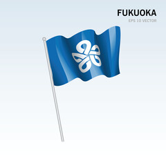 Waving flag of Fukuoka prefectures of Japan isolated on gray background