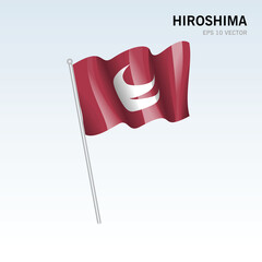 Waving flag of Hiroshima prefectures of Japan isolated on gray background