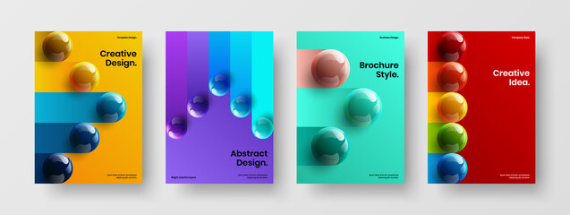 Isolated brochure A4 design vector illustration bundle. Creative realistic balls banner layout composition.