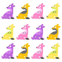 Fotobehang pink, yellow, puple, deer cute set,  vector back with beautiful animal set, on white background, pink deer cartoon comic, cute deer © WP_7824