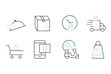 Food delivery icon set. Food delivery pack symbol vector elements for infographic web