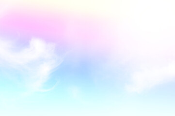 Fototapeta premium The Rainbow sky is Colorful sky with Soft clouds and a rainbow crossing. Fantasy magical sunny sky pastel background is fluffy white cloud. Freedom wallpaper concept. Sweet color dream.