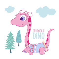 Pink princess dinosaur wearing dress.