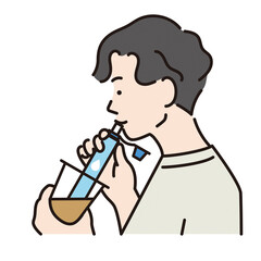 シンプル　イラスト　携帯用浄水器で水を飲む男性