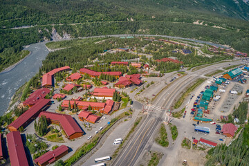 Aerial View of the Village of Glitter Gulch outside of Denali National Park in Alaska