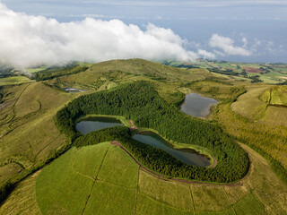 Azores, the safest European holiday destinations for post-pandemic travel. Drone aerial view of...
