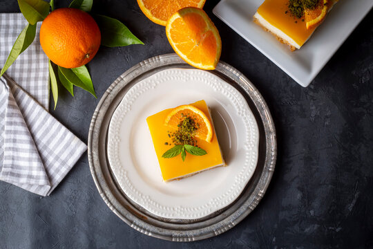 A delicious Turkish dessert; Etimek dessert with orange, orange cake, orange milk cake (Turkish name; Portakalli etimek tatlisi)