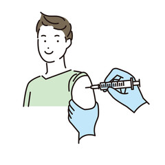 シンプル　イラスト　ワクチン接種を受ける若い男性