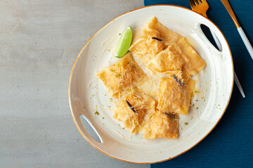 Italian dish ravioli with parmesan in a plate