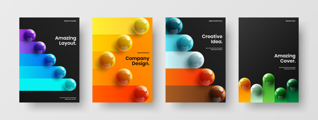 Minimalistic annual report design vector template bundle. Simple 3D spheres corporate brochure concept set.