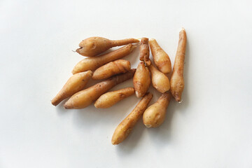 Kaempfers on white background. Boesenbergia rotunda (L.) Mansf. White Kaempferia contains Pinostobin and Pandurathin that can act to inhibit the growth of the coronavirus.