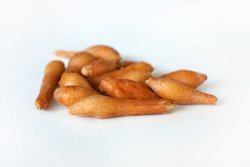 Kaempfers on white background. Boesenbergia rotunda (L.) Mansf. White Kaempferia contains Pinostobin and Pandurathin that can act to inhibit the growth of the coronavirus.