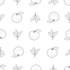 Seamless pattern with cute hand drawn oranges sketch style. Vector line objects isolated on white background. Fruity texture for package, wrapping paper, textile, print, fabric, wallpaper, card, gift.