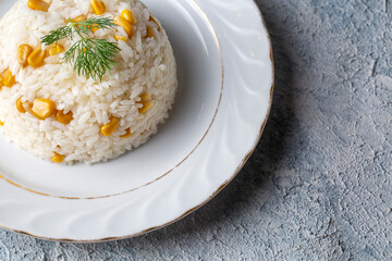 Corn rice in a rice bowl (Turkish name; misirli pilav)