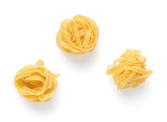 Pasta tagliatelle isolated on white background. Raw pasta italian food
