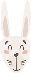 Vector illustrtaion of cute rabbit head in pastel beige colors, nursery arctic nautical animal