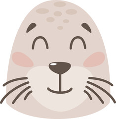Vector illustration with cute baby seal in beige colors, nursery nautical arctic animas