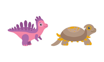 Funny Dinosaur as Cute Prehistoric Creature and Comic Jurassic Predator Vector Set