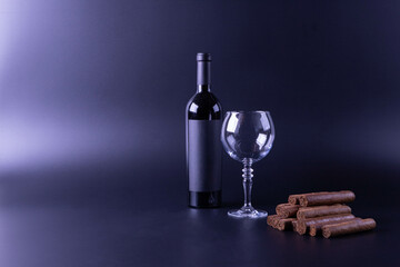 Cigar with wine on black background, Cuban