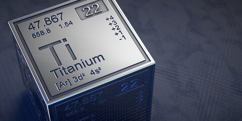 Titanium. Element 22 of the periodic table of chemical elements.  - obrazy, fototapety, plakaty