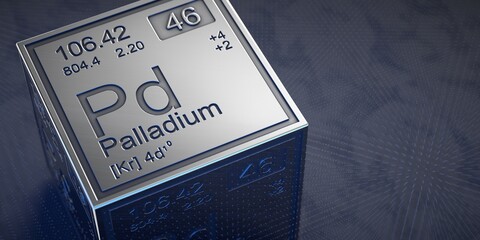 Palladium. Element 46 of the periodic table of chemical elements.  - obrazy, fototapety, plakaty