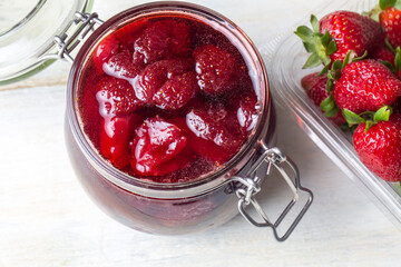 Homemade delicious strawberry jam and strawberry