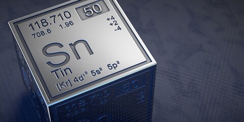 Tin. Element 50 of the periodic table of chemical elements. 