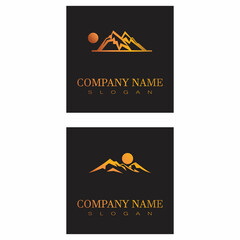 Simple Modern Mountain Landscape Logo Design Vector, Rocky Ice Top Mount Peak Silhouette