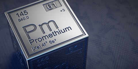 Promethium. Element 61 of the periodic table of chemical elements. 