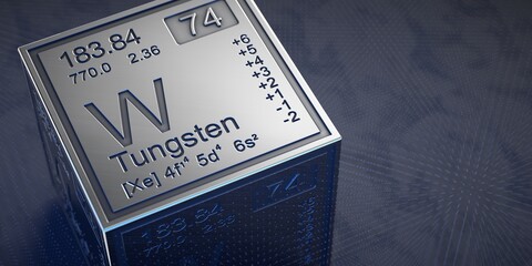 Tungsten. Element 74 of the periodic table of chemical elements.  - obrazy, fototapety, plakaty