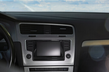 View of dashboard with navigation system in modern car