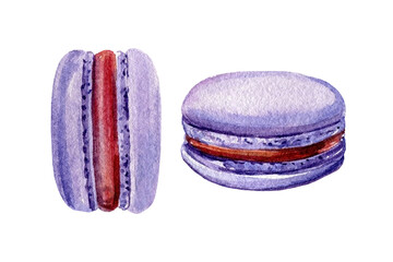 macaroon, watercolor illustration, isolated white background, lavender