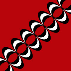 Colorful design with diagonal black, white and red chained circles decoration on red background