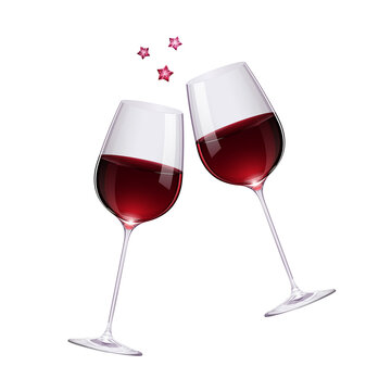 リアルな赤ワインのグラスで乾杯するイラスト_星