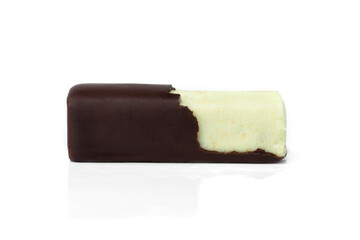 Glazed cheese bars with pistachio filling isolated on white background.