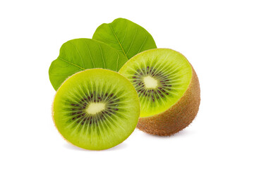 Fototapeta na wymiar kiwi With green leaf isolated on white background, concept fresh from farm.