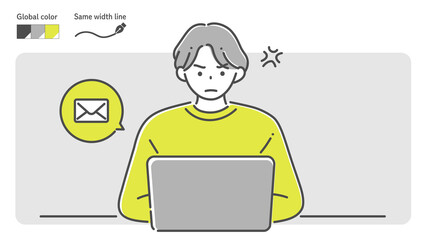 angry man sending an email by laptop