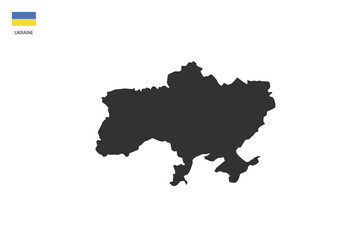 Fototapeta premium Shadow map of Ukraine isolated on white background with Ukraine flag on the left corner.